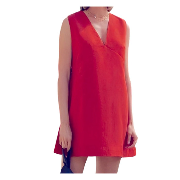 NWT REVOLVE & COTTON LINEN lovers COMMENSE red shift mini dress L - Picture 12 of 13